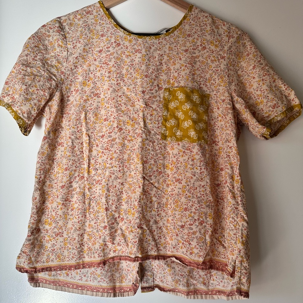 Madewell Floral Blouse with Yellow Pocket